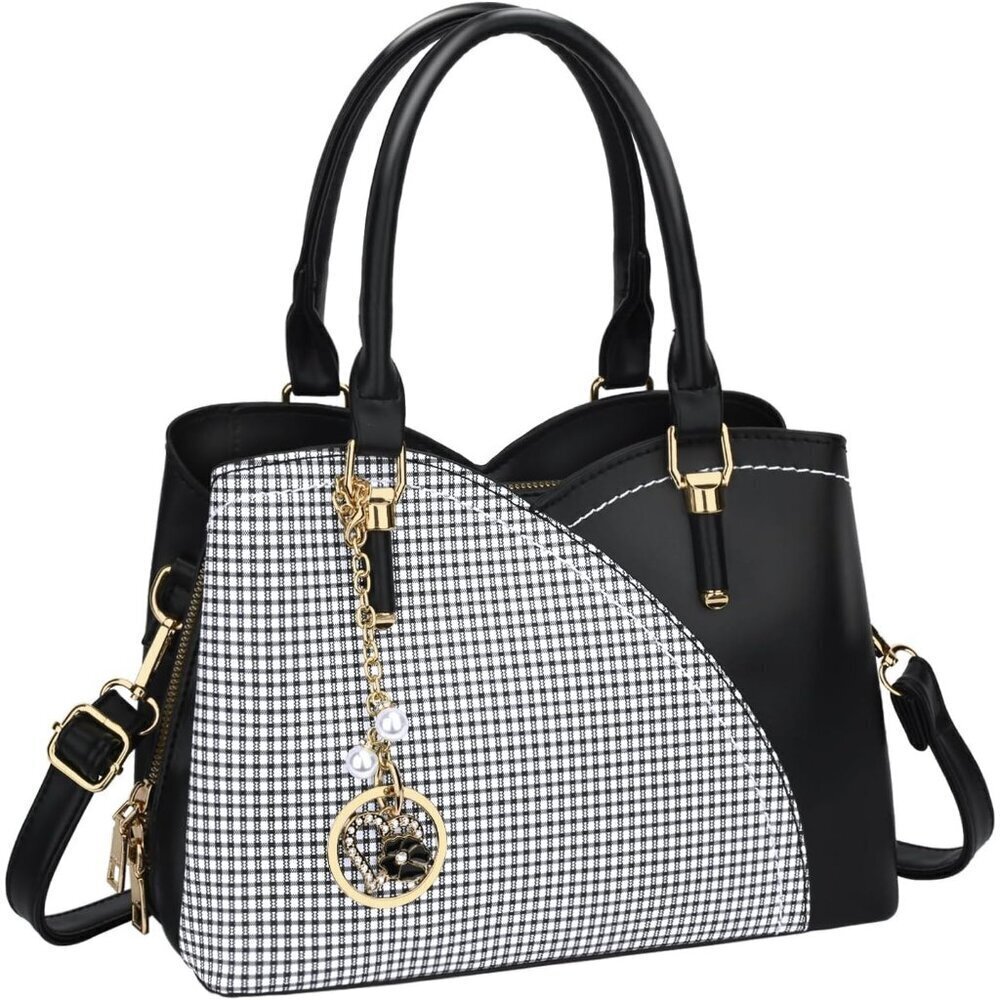 Women’s black Triple Compartment Satchel  Fashion Top Handle Shoulder Bag